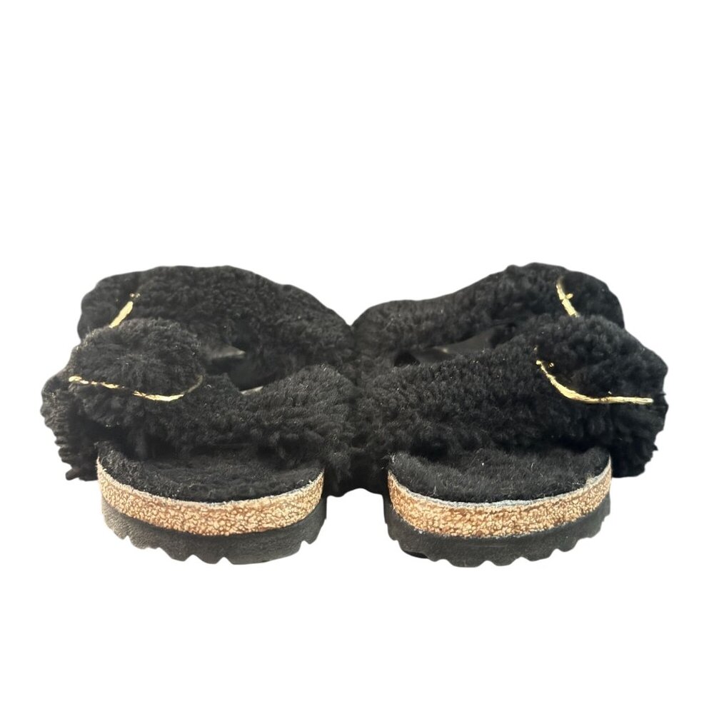 Birkenstock Arizona Big Buckle Shearling Sandal Teddy Black Women's, Sz 37 NWOB - Picture 2 of 9